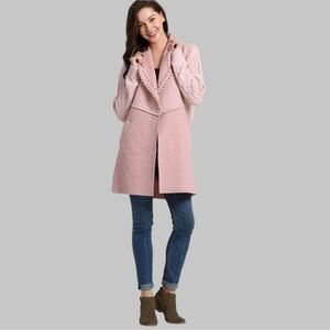 EUC SIMPLY COUTURE WOMEN’S PINK STUD-ACCENT BELOW KNEE-LENGTH BUTTON COAT•S/M•